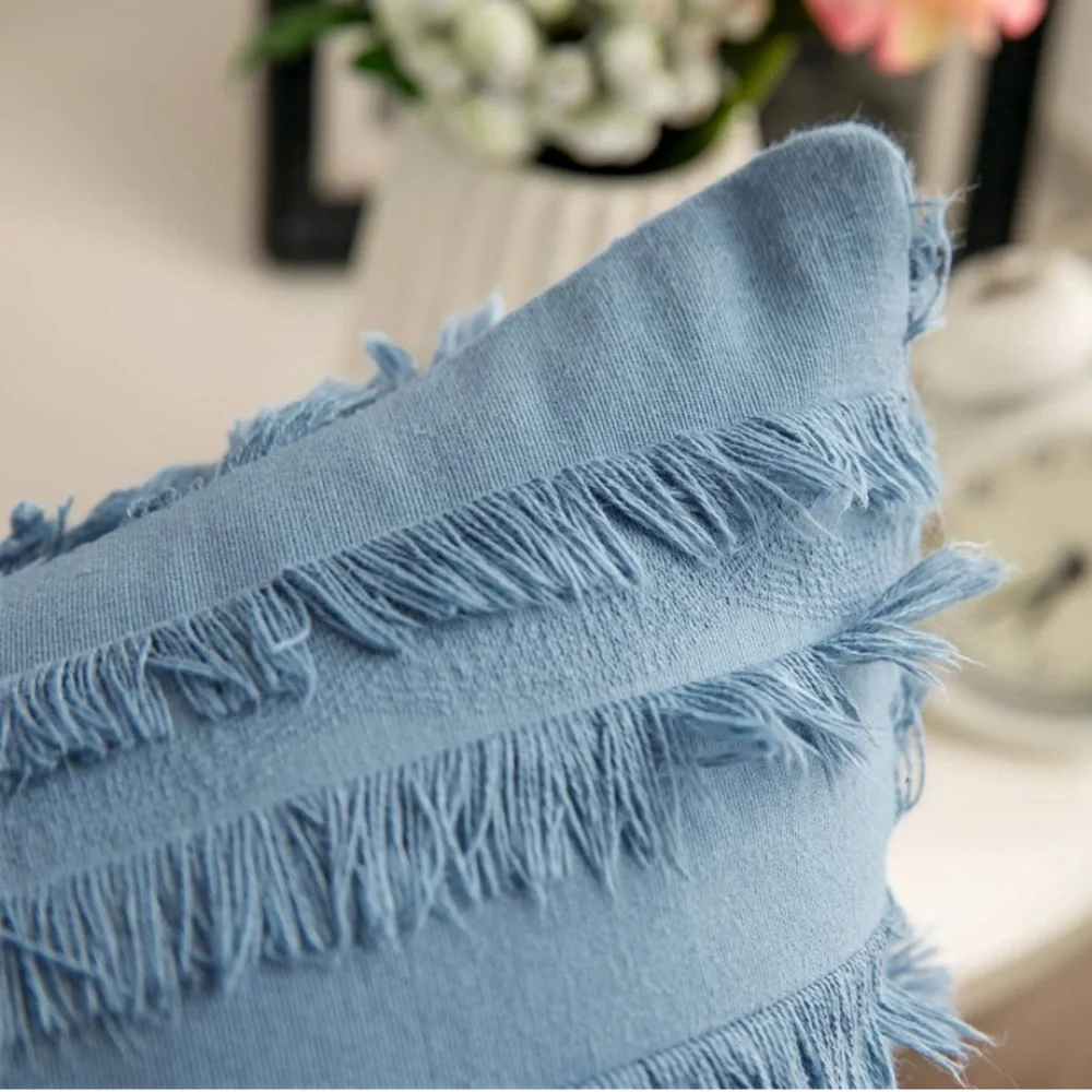 Luxe Home | Oversized Charleston Blue Frayed Striped Jaquard Euro Pillow Covers